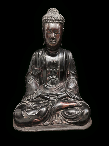 Vietnamese lacquered polychrome wood seated Buddha - CO674